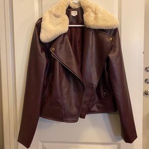 Purple Faux Leather Jacket w/ Removable Fur Collar